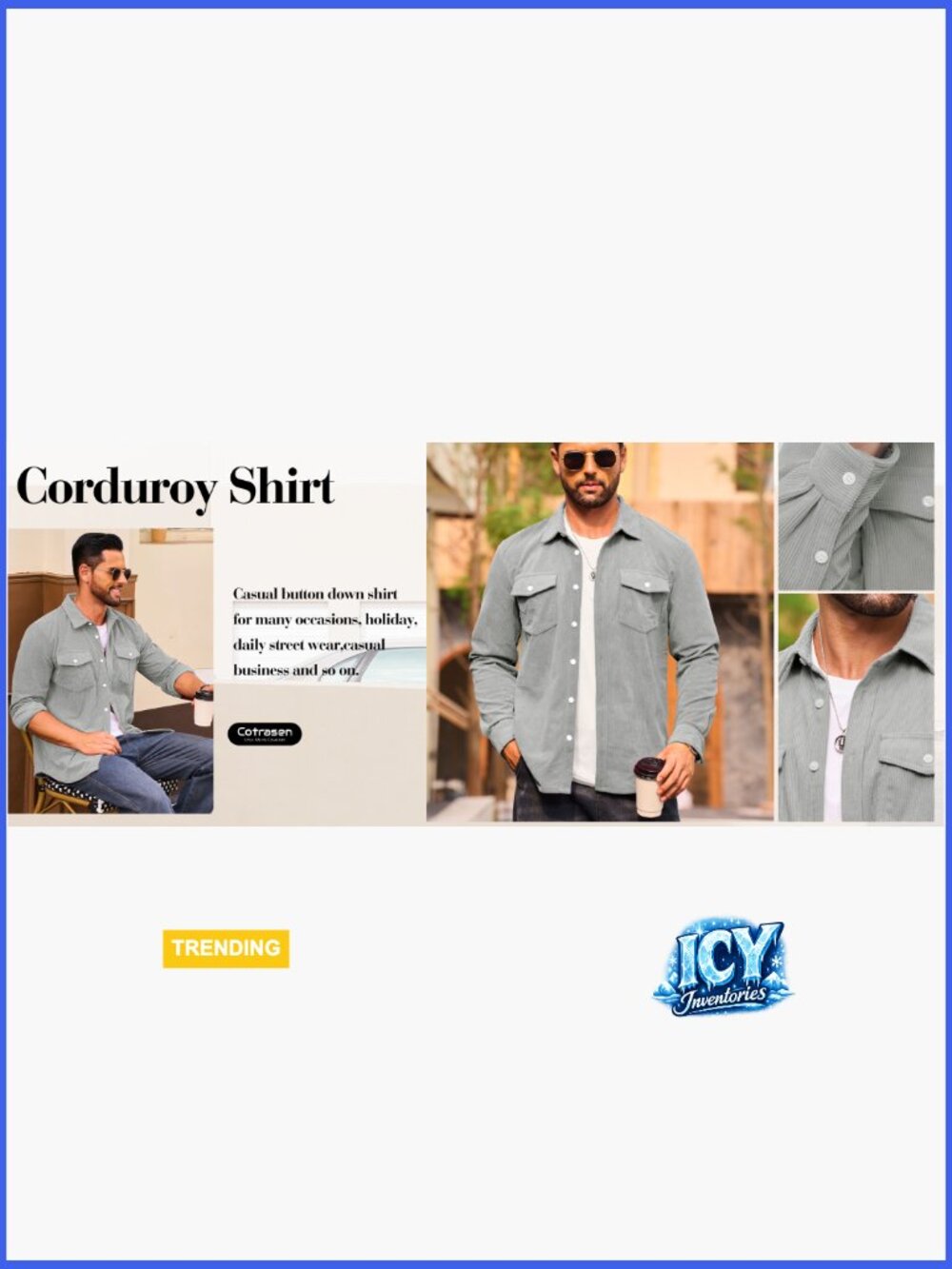 Men's Corduroy Shirt Jacket Button Down Long Sleeve Shacket with Flap Pockets - Picture 7 of 7